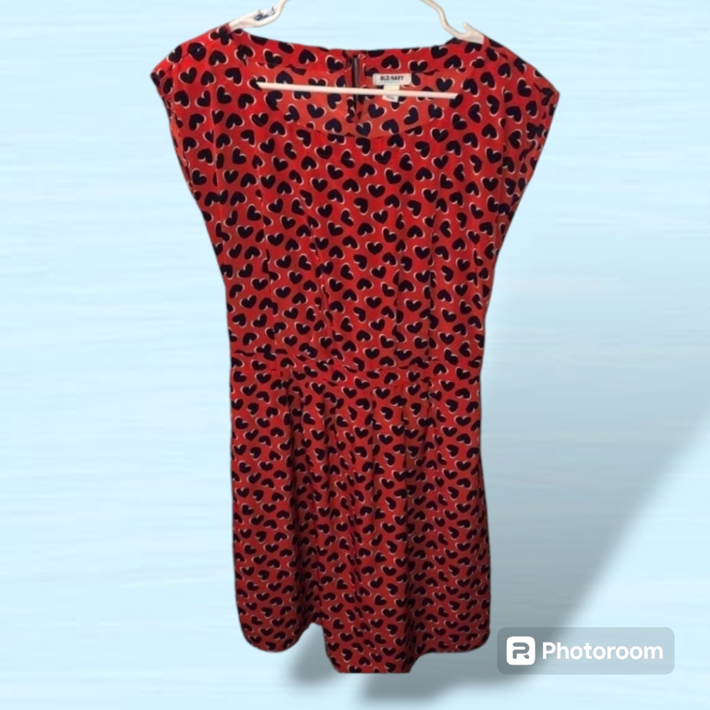 Red Old Navy ❤️💙 Heart Print Dress - Size Small